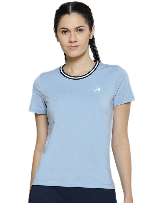 Shop Women's Blue Awaken Typography Slim Fit T-shirt-Front