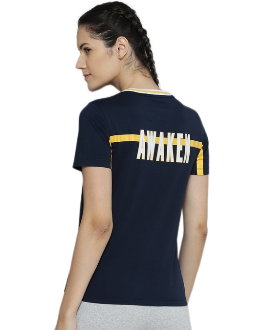 Shop Women's Blue Awaken Typography Slim Fit T-shirt-Design