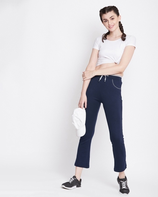 Shop Women's Blue Cotton Track Pants