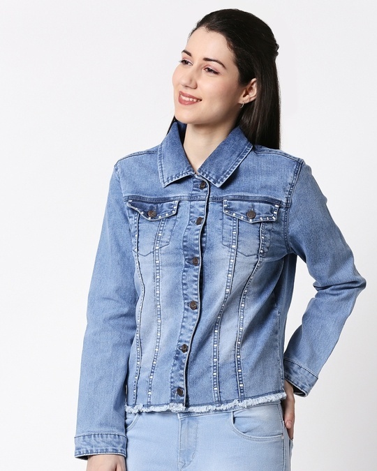 Shop Women's Blue Denim Blend Jacket-Back