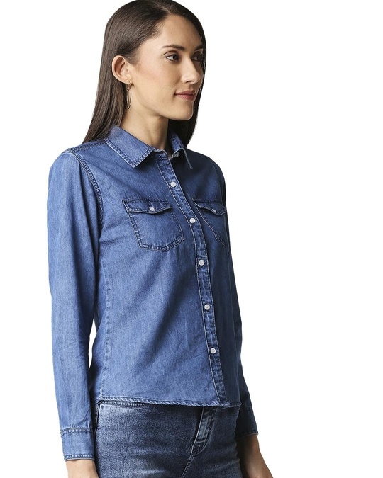 Buy Women's Blue Denim Shirt Online at Bewakoof