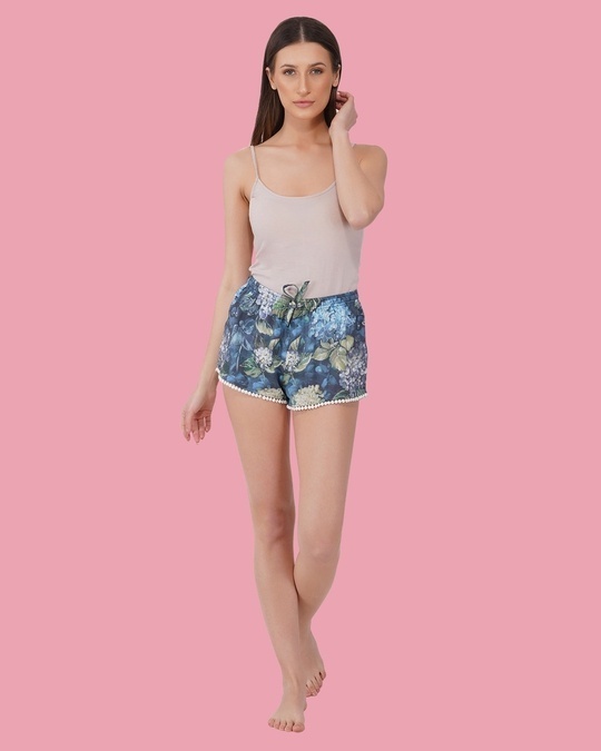 Shop Women's Blue Floral Print Shorts