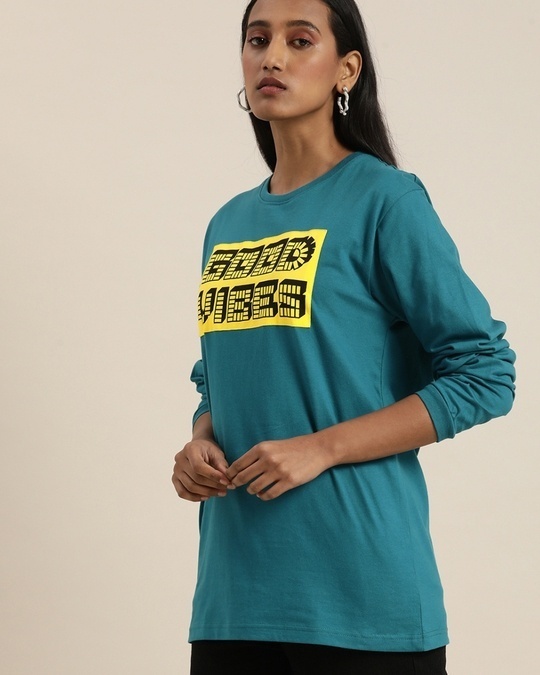 Shop Women's Blue Typographic Oversized T-Shirt-Design