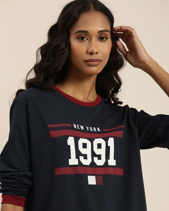 Shop Women's Blue Typography Oversized T-shirt-Design