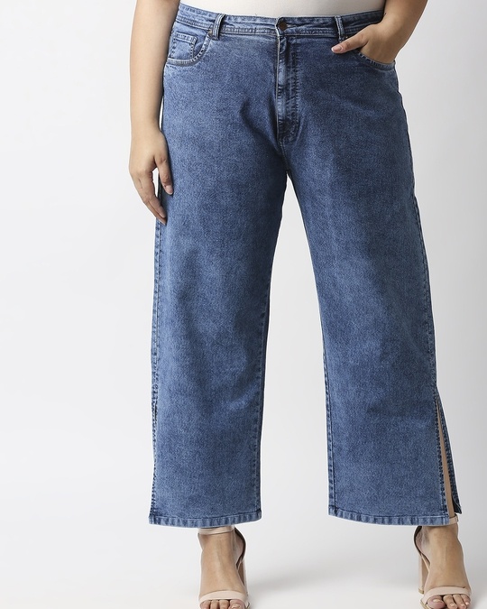 Buy Women's Blue Wide Leg Side Slit Jeans for Women Blue Online at Bewakoof
