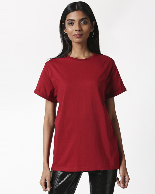 Shop Women's Boyfriend Plain T-Shirt - Pack of 2 (Black-Red)-Design