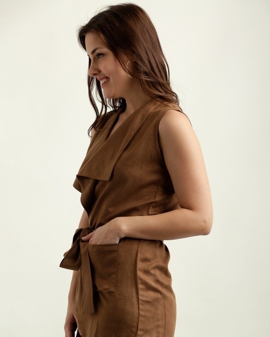 Shop Women's Brown Polyester Jacket-Back