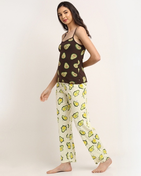 Shop Women's Brown & Yellow All Over Avo-Cuddle Printed Cotton Nightsuit-Back