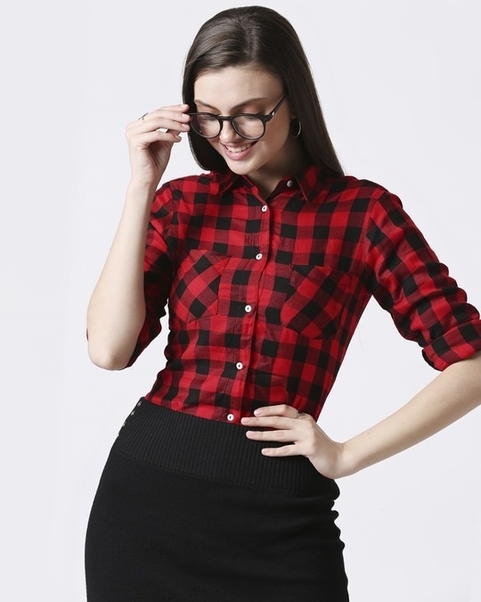 blue check shirt for women