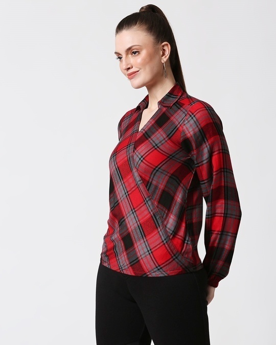 Buy Women's Checks Overlap Shirt Top for Women red Online at Bewakoof