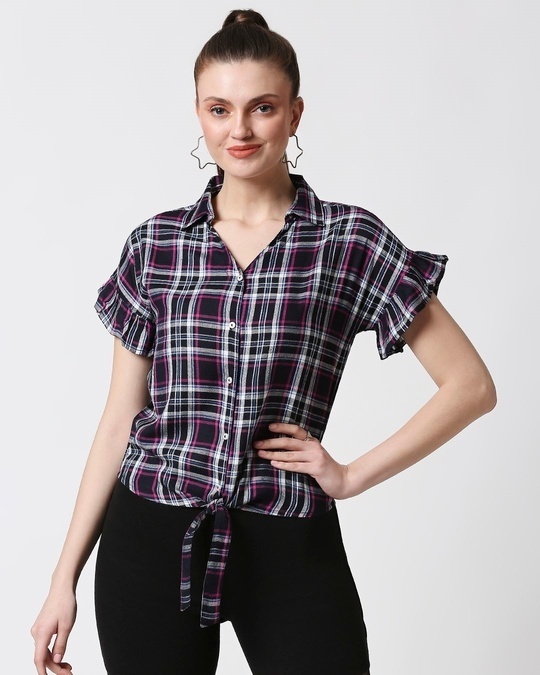 Shop Women's Checks Shirt Tie Up Top-Back