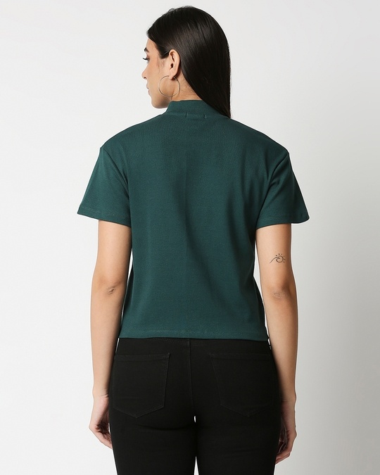 Shop Women's Dark Forest Green Turtle Neck Rib T-Shirt-Full