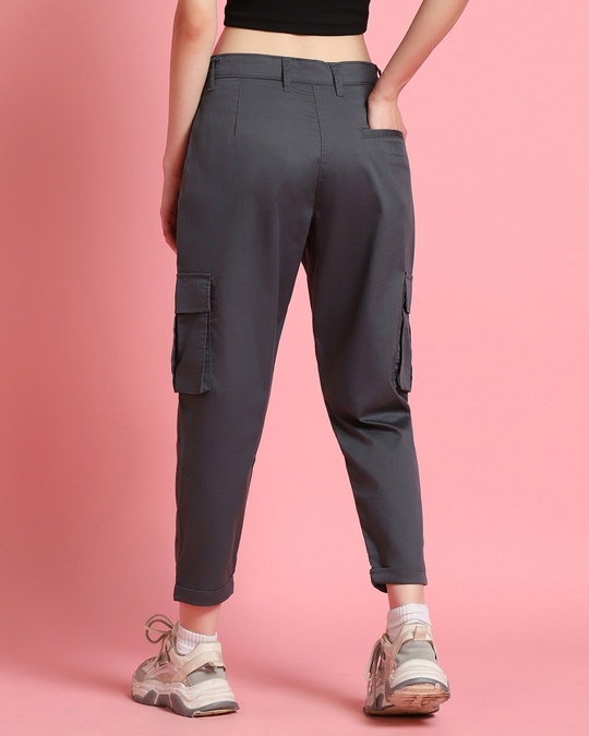 Buy Women's Grey Tapered Cargo Pants Online at Bewakoof