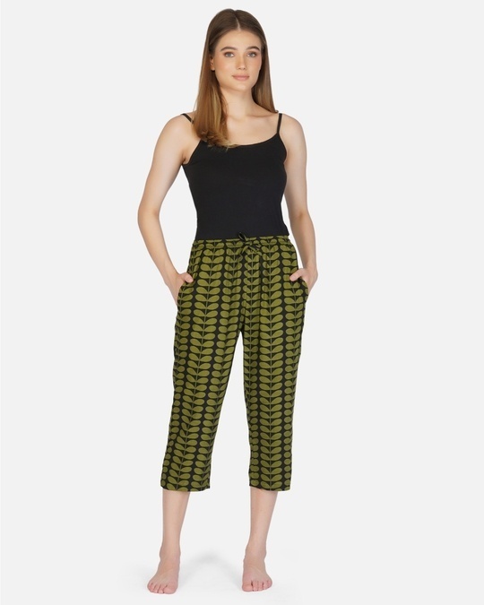 Shop Women's Green All Over Printed Rayon Capris