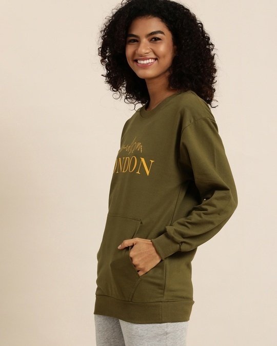 Shop Women's Green Typography Oversized Sweatshirt-Back