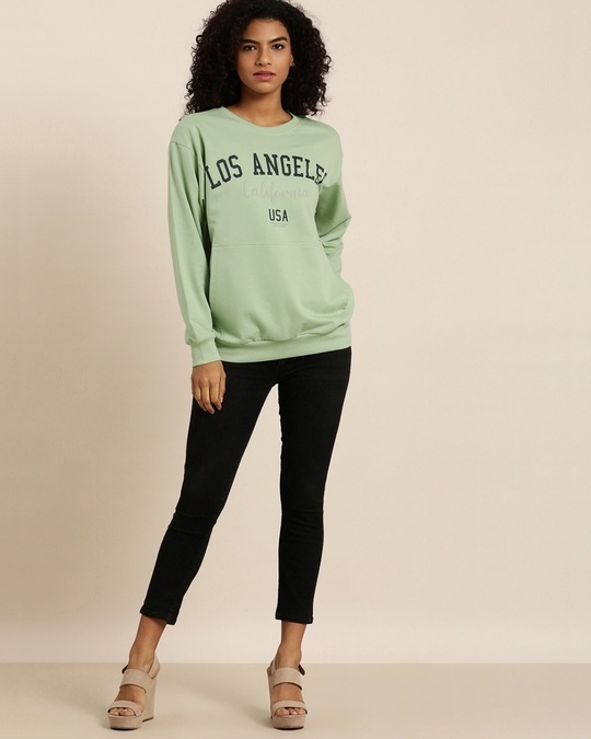 Shop Women's Green Typography Oversized Sweatshirt