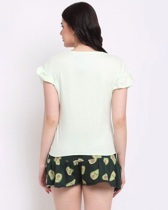 Shop Women's Green & White Let's Avo-Cuddle Printed Cotton Nightsuit-Design