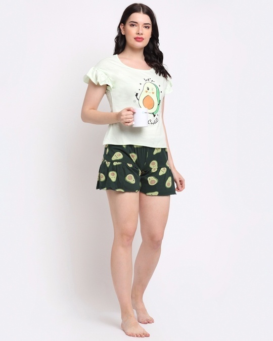 Shop Women's Green & White Let's Avo-Cuddle Printed Cotton Nightsuit-Full