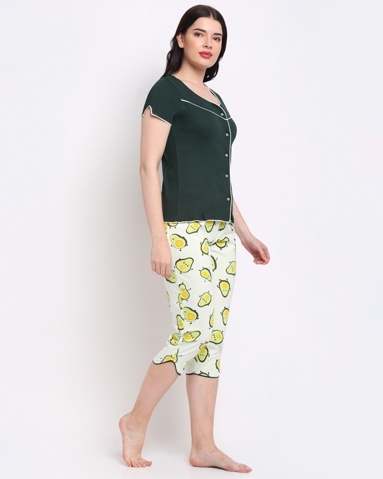 Shop Women's Green & Yellow Avo-Cuddle Printed Cotton Nightsuit-Back