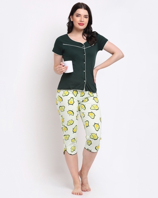 Shop Women's Green & Yellow Avo-Cuddle Printed Cotton Nightsuit-Full