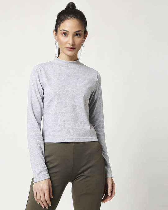 Shop Women's Grey Melange Snug Top-Back