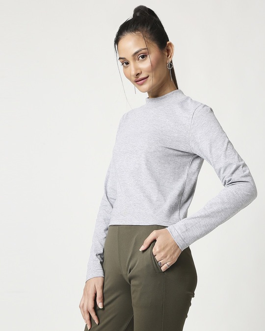 Shop Women's Grey Melange Snug Top-Design