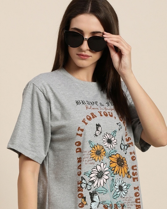 Shop Women's Grey Stay Blessed Typography Oversized T-shirt-Design