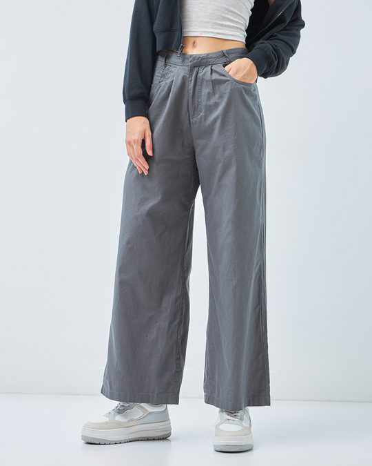 Women's Grey Super Loose Fit Wide Leg Pants paired with white shirt