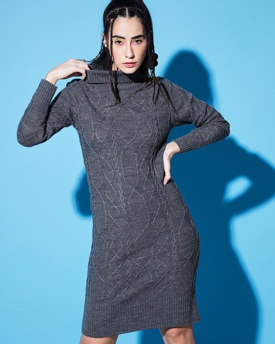 Buy Women s Grey Turtle Neck Sweater Dress Online at Bewakoof