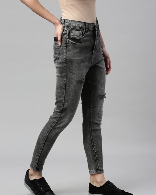 Buy Women's Grey Washed Distressed Skinny Fit Jeans for Women Grey ...