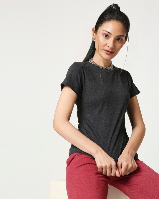 Shop Women's Half Sleeve Anthra Melange T-Shirt-Front