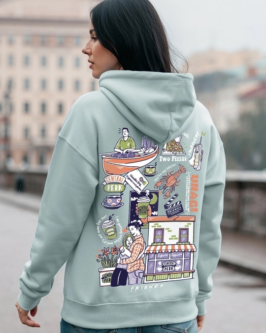 Buy Women s Cyan Friends Life Graphic Printed Oversized Hoodies Online at Bewakoof