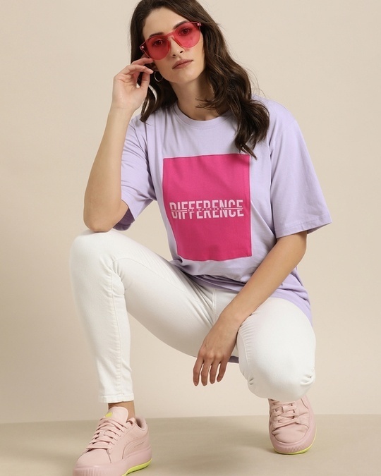 Buy Women's Lavender Typographic Oversized T-Shirt for Women Purple ...