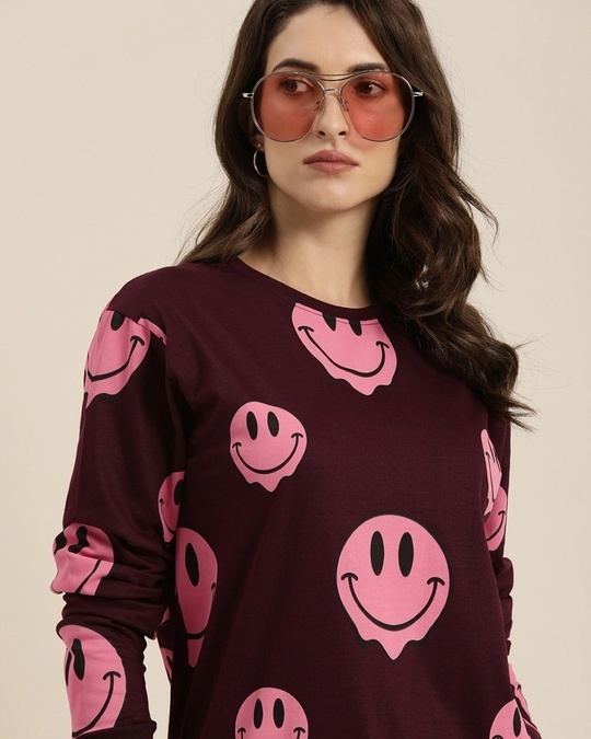Shop Women's Maroon Graphic Oversized T-Shirt-Design