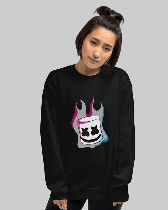 Shop Women's Black Marshmello Printed Regular Fit Sweatshirt-Front