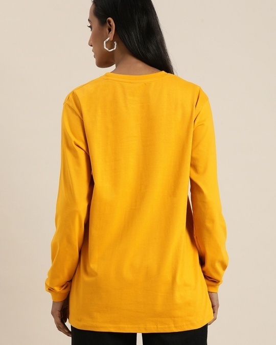 Shop Women's Mustard Typographic Oversized T-Shirt-Back