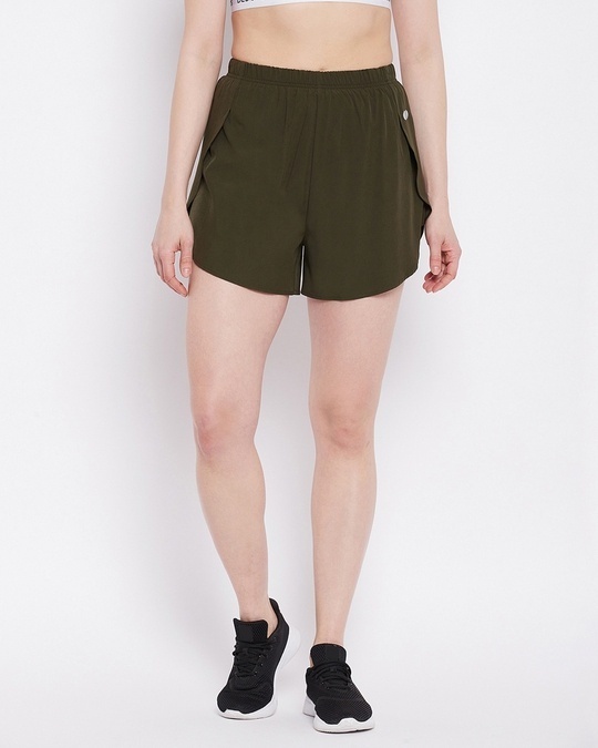 Shop Women's Olive Slim Fit Shorts-Front