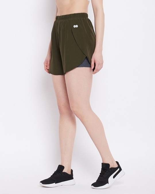 Shop Women's Olive Slim Fit Shorts-Back