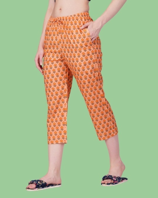 Shop Women's Orange All Over Printed Cotton Capris-Full