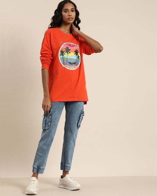 Shop Women's Orange Graphic Print Oversized T-shirt
