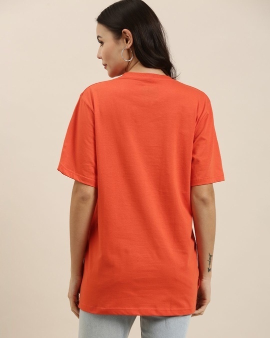 Shop Women's Orange Smile To The World Graphic Printed Oversized T-shirt-Back