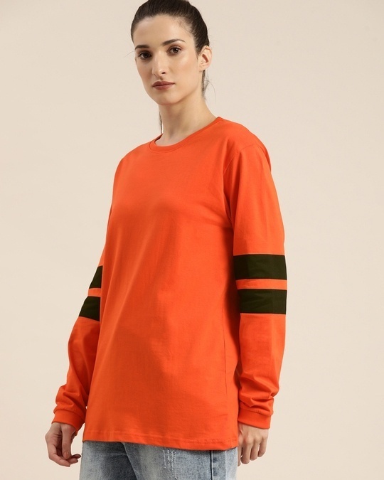 Shop Women's Orange Solid Oversized T-shirt-Front
