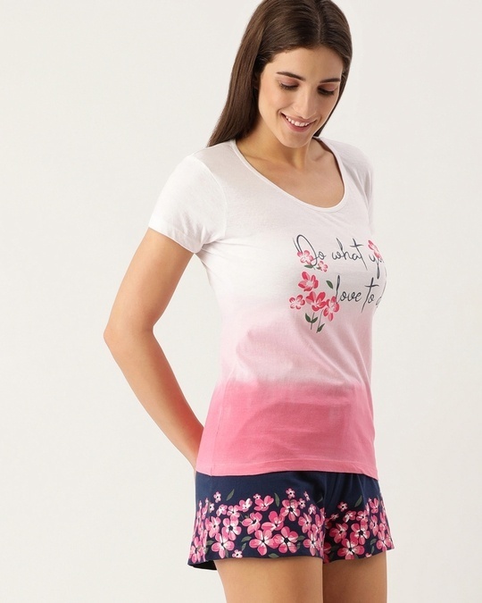 Shop Women's Pink & Blue Do what you Love To Do T-shirt & Shorts Set-Back