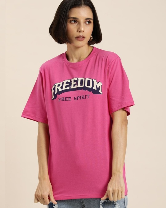 Buy Women's Pink Freedom Typography Oversized T-shirt Online at Bewakoof