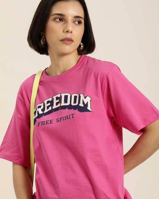 Buy Women's Pink Freedom Typography Oversized T-shirt for Women Pink ...