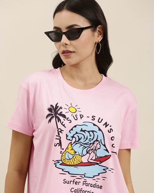 Buy Women's Pink Surfer Paradise Graphic Printed Oversized T-shirt ...