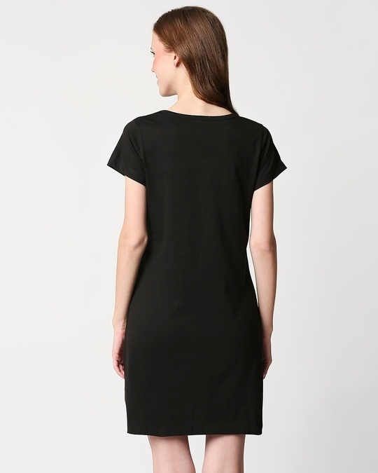 Shop Women's Printed Black T-Shirt Night Dress-Full
