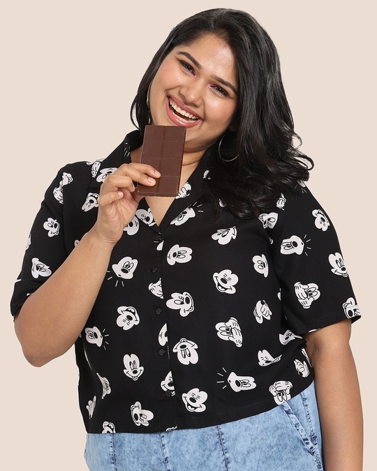 Shop Women's Printed Resort Collar Curvy Shirt-Front