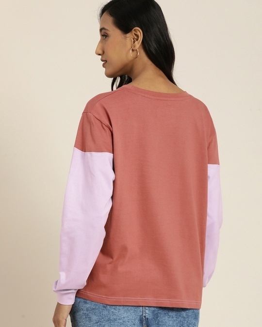 Shop Women's Purple and Pink Flower Color Block Oversized Cotton T-shirt-Design