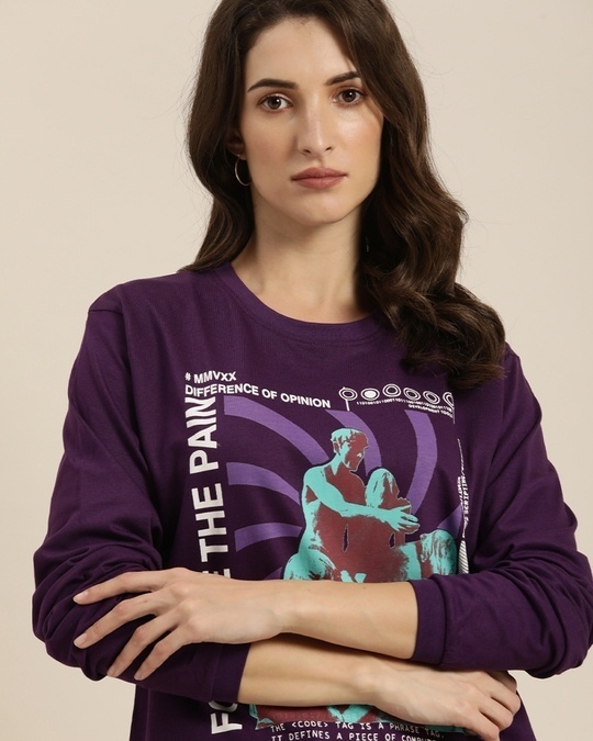 Shop Women's Purple Graphic Oversized T-Shirt-Front